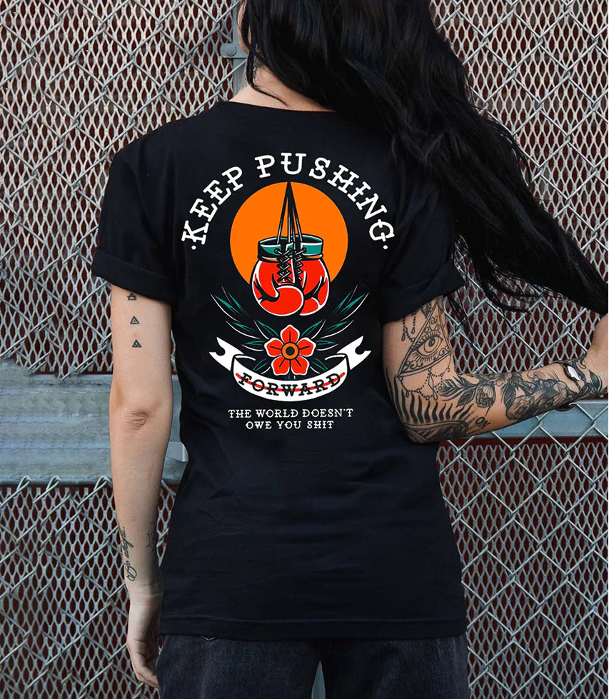 KEEP PUSHING Heart and Flower Couple Models T-Shirt