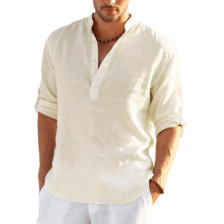 Casual Long Sleeve Linen Cotton Tops Camisa Masculina