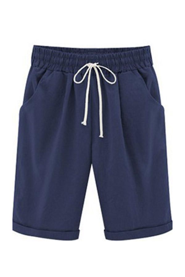 Pantalones cortos con bolsillos laterales con cordones informales lisos