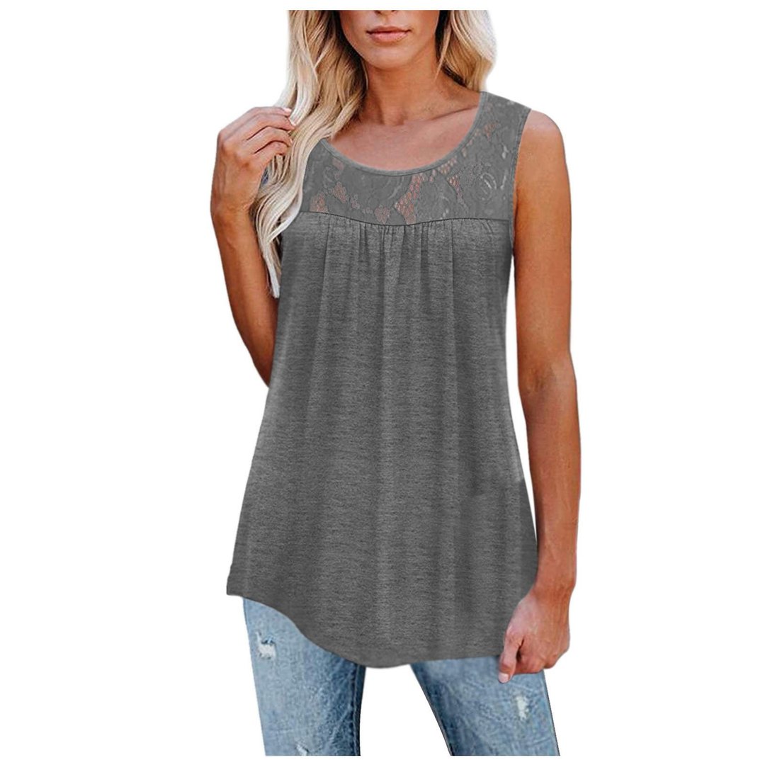 Women Summer Lace Pleated Flowy Tank Tops - DUVAL