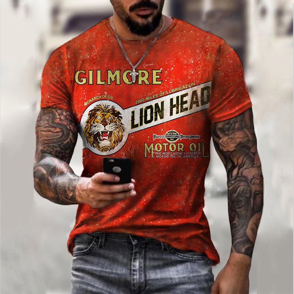 Gilmore Lionhead Engine Oil Label Retro T-shirt - DUVAL