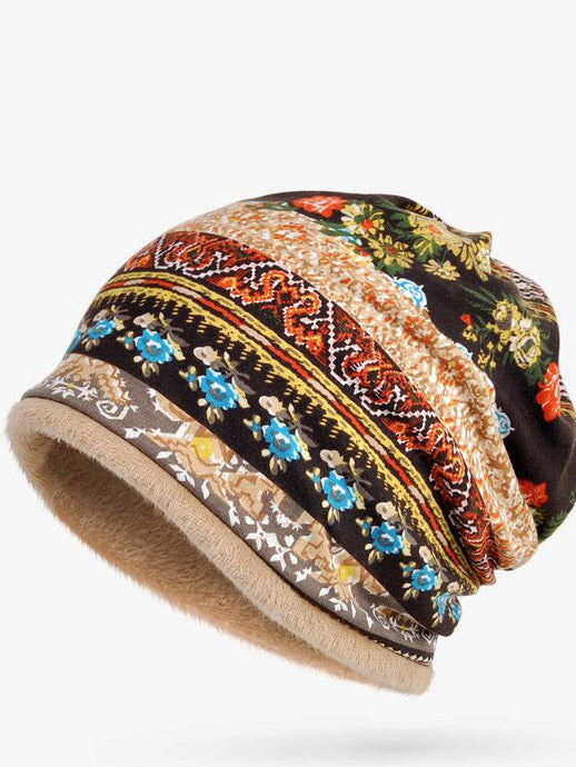 Retro Tribal Printed Fleece Dual Use Scarf Beanie Hat