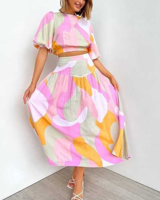 Colorful printed casual two-piece set