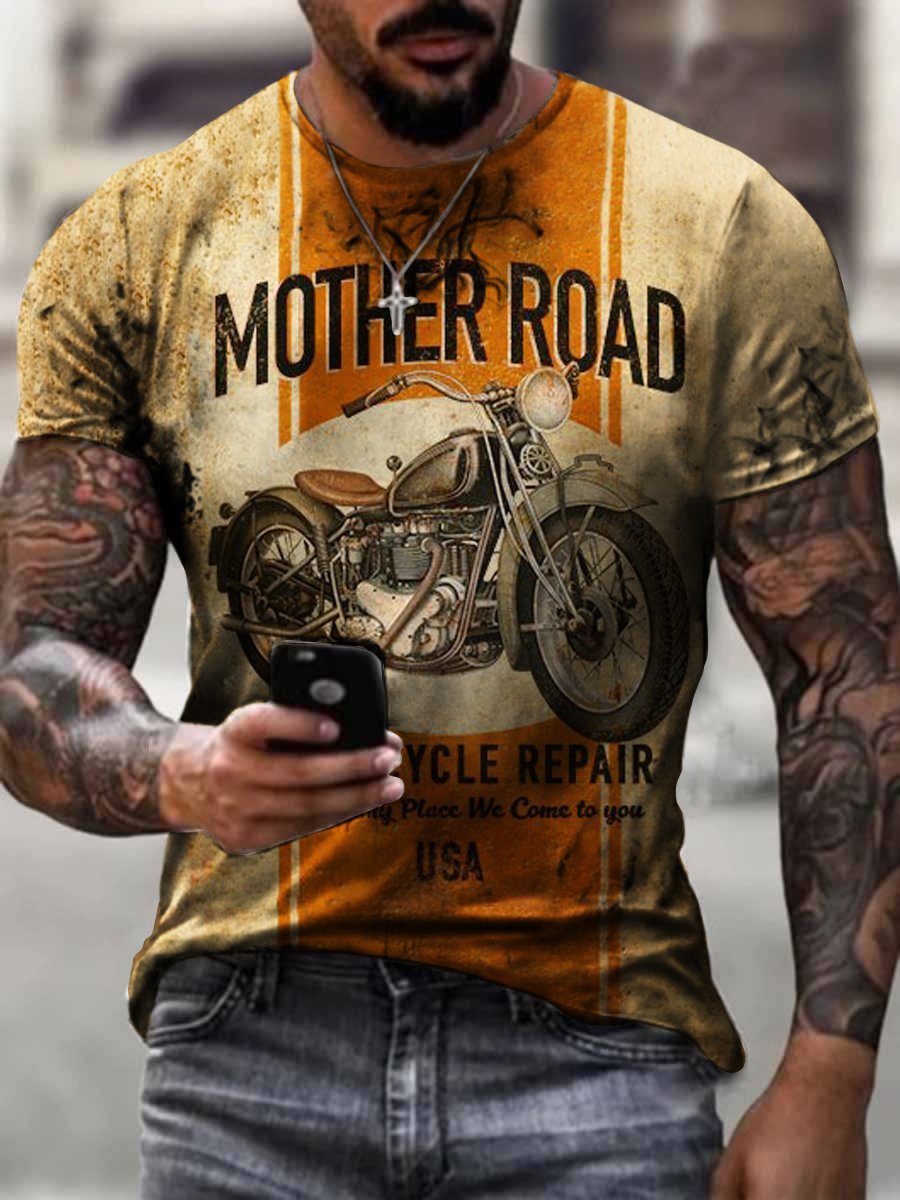 Retro Motorcycle Print T-shirt - DUVAL
