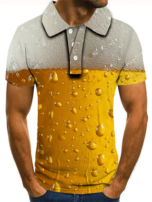 3D Graphic Print Stand-Up Collar Short-Sleeved Polo Shirt - DUVAL