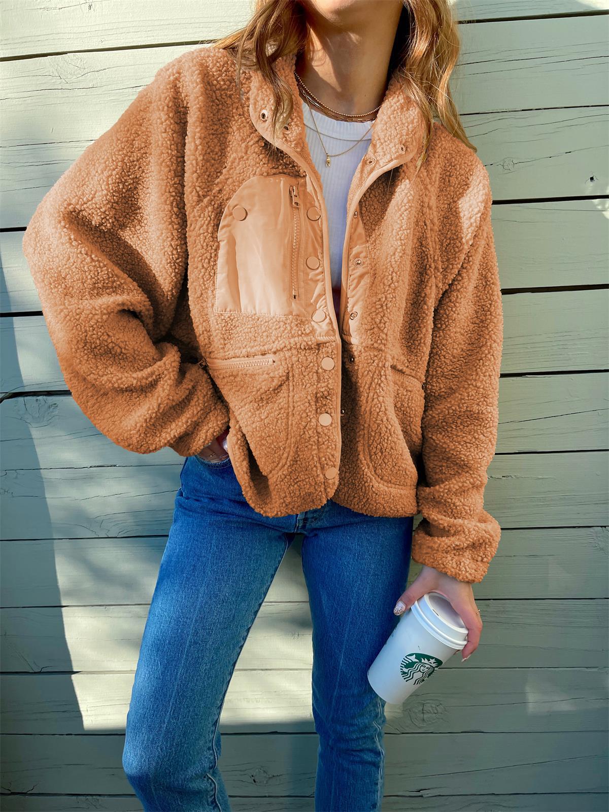 Cropped Cardigan Plush Sherpa Jacket