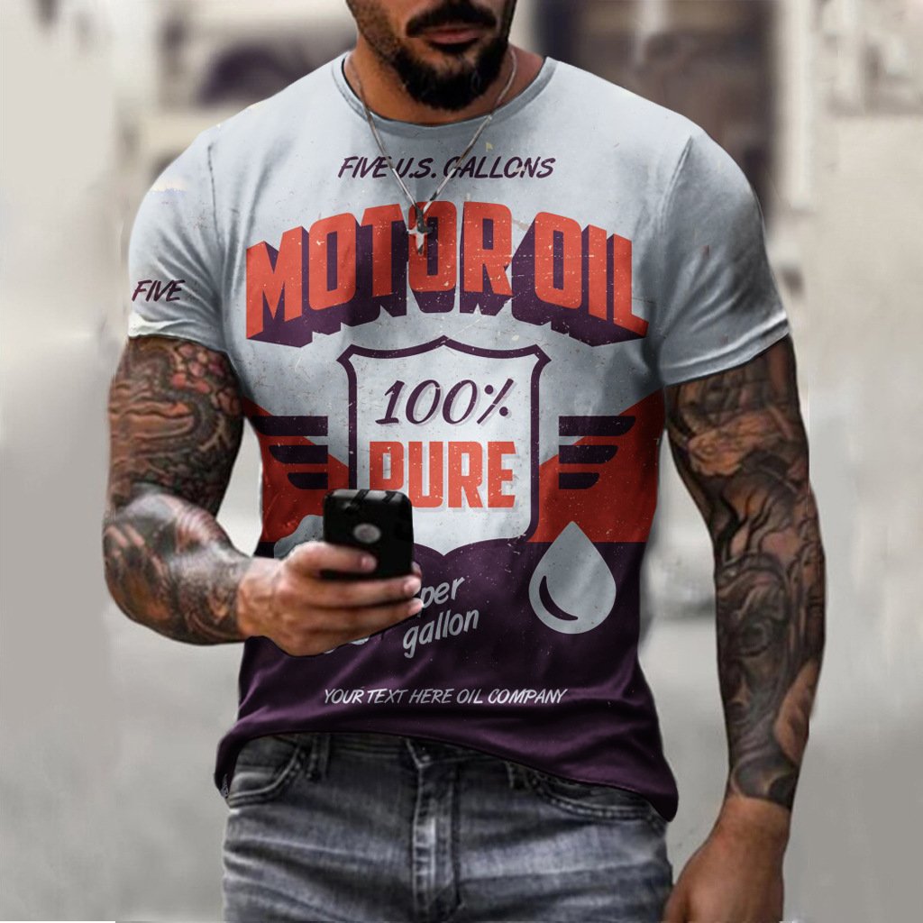 Men's Motorcycle Oil Vintage Print T-Shirt - DUVAL