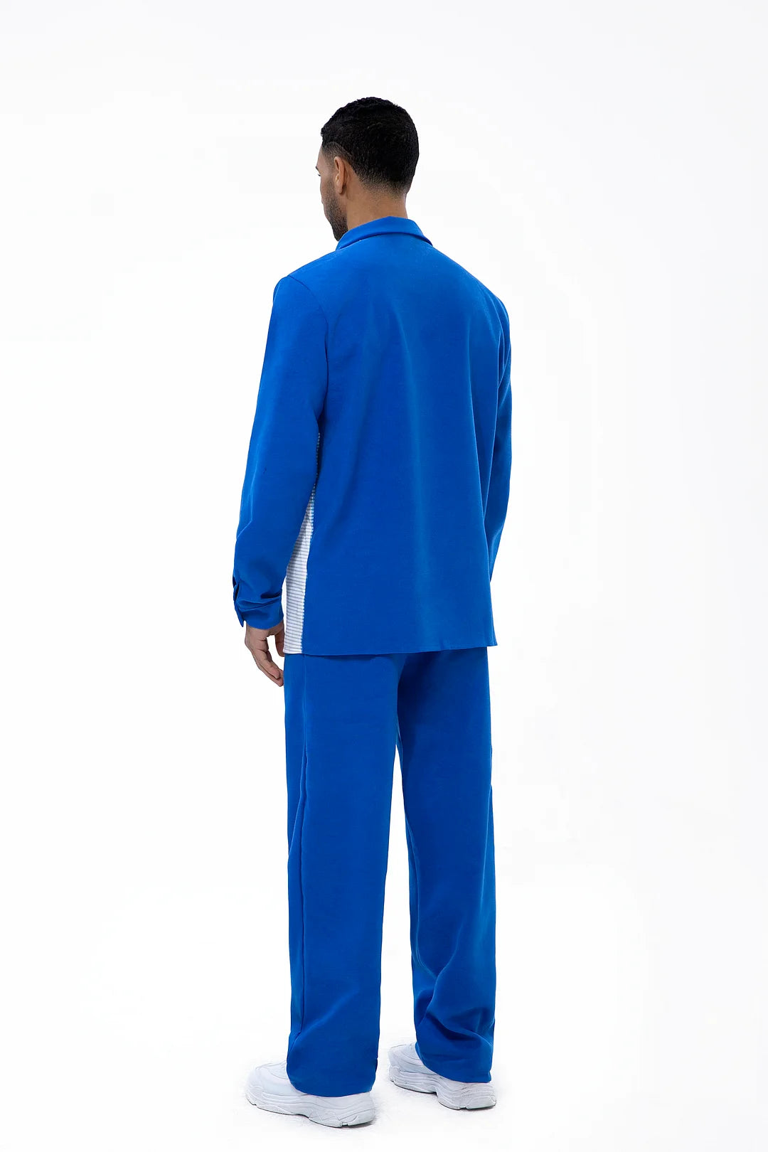 Long Sleeve Trousers Blue Suede Two-Piece Walking Set - DUVAL