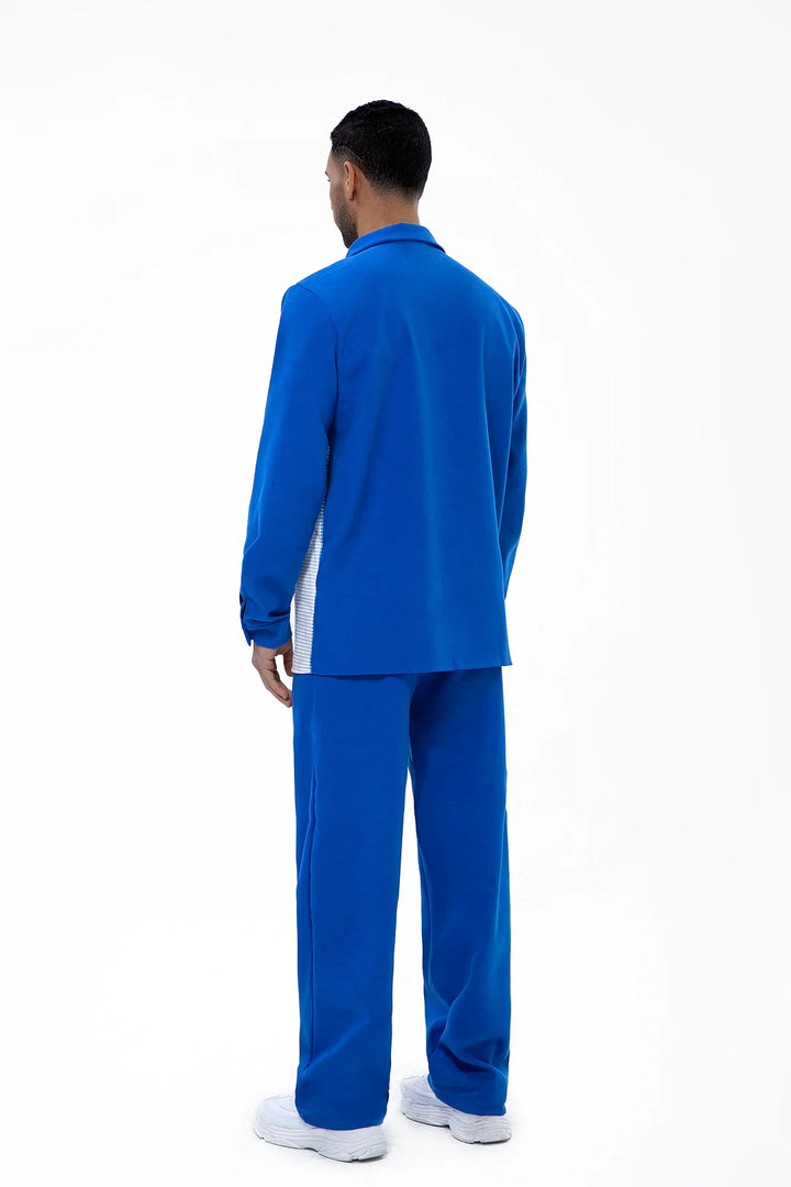 Long Sleeve Trousers Blue Suede Two-Piece Walking Set - DUVAL