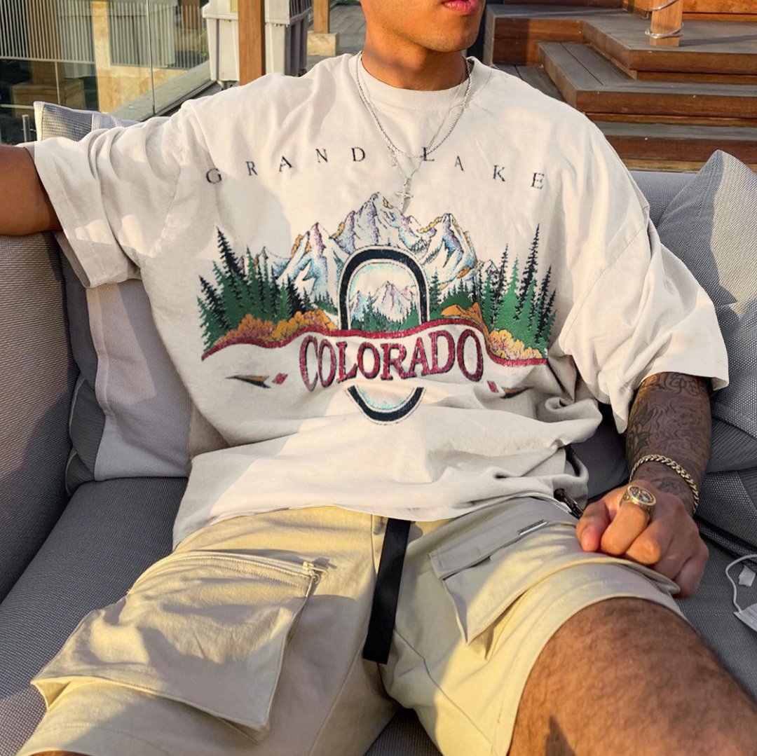 Retro Men's COLORADO Print Oversized T-Shirt - DUVAL