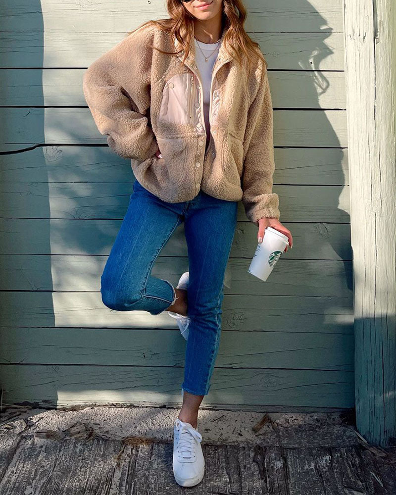 Cropped Cardigan Plush Sherpa Jacket