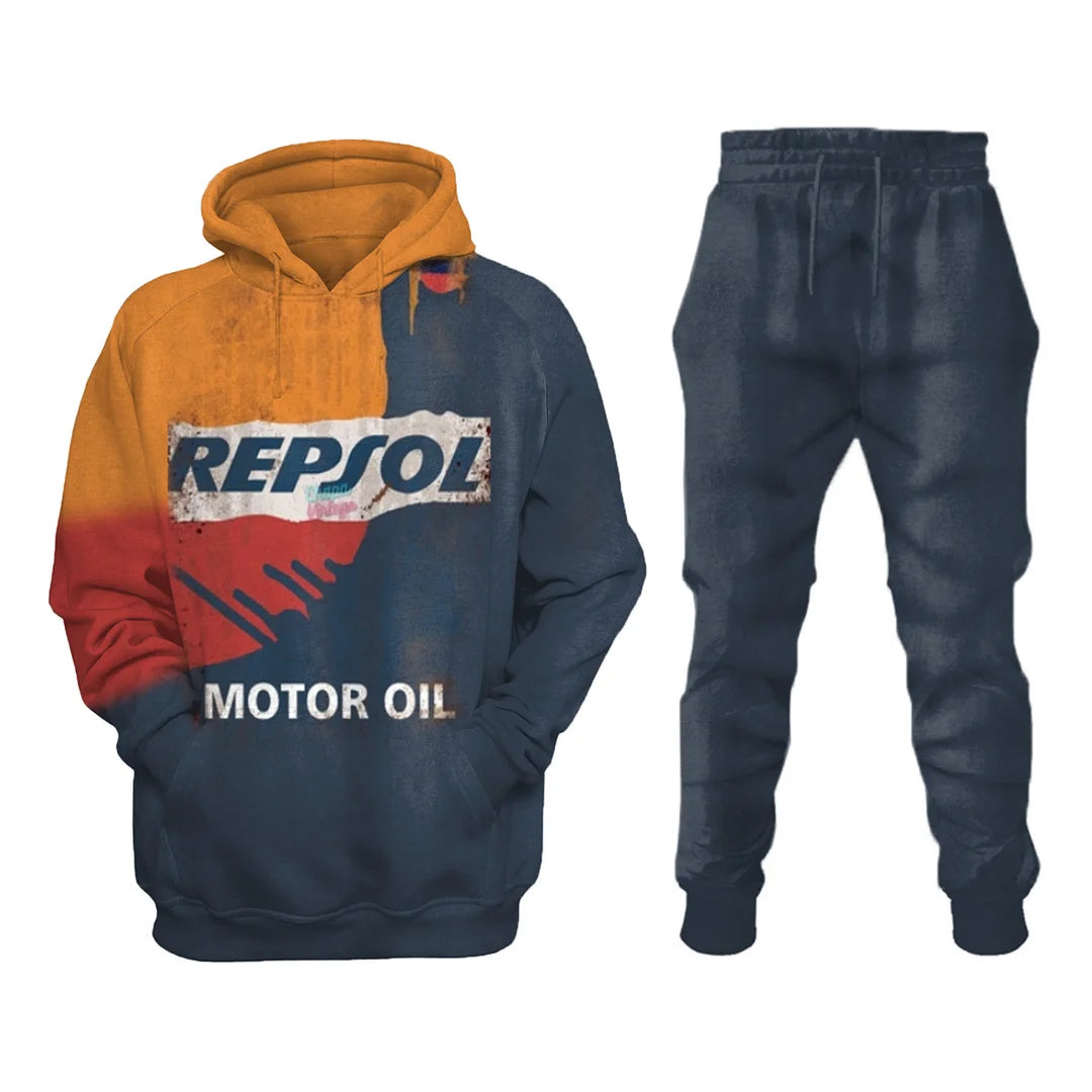 Repsol Retro Engine Oil Rust Plate Print Sweatshirt Set - DUVAL