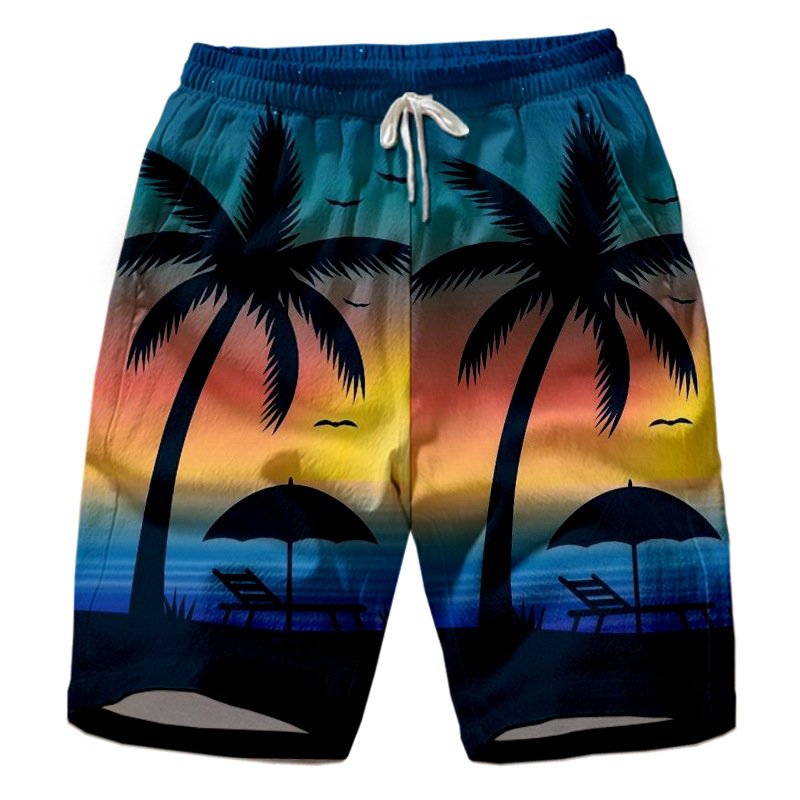 Men's Casual Island Sunset Gradient Print Beach Shorts - DUVAL