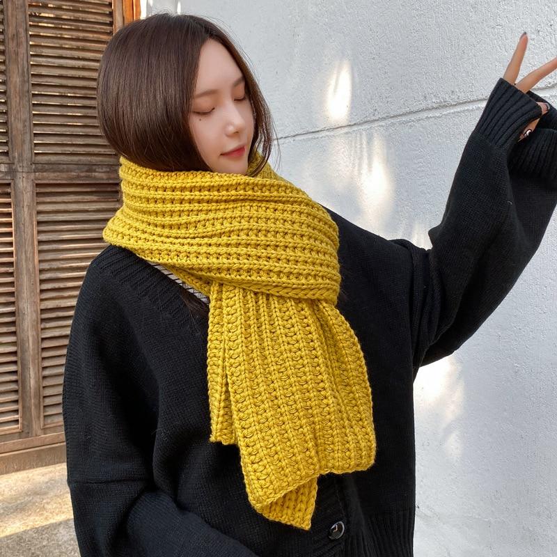 Winter Thick Warm Knitted Khaki Kadies Scarves Korean Yellow Female Knitting Scarf