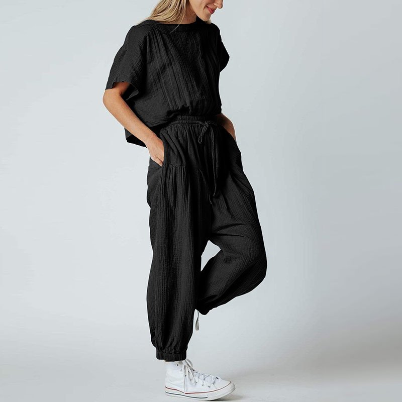 Pleated Loose Button Slit Jumpsuit - DUVAL