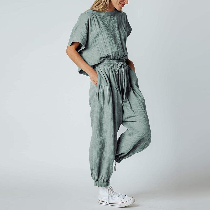 Pleated Loose Button Slit Jumpsuit - DUVAL