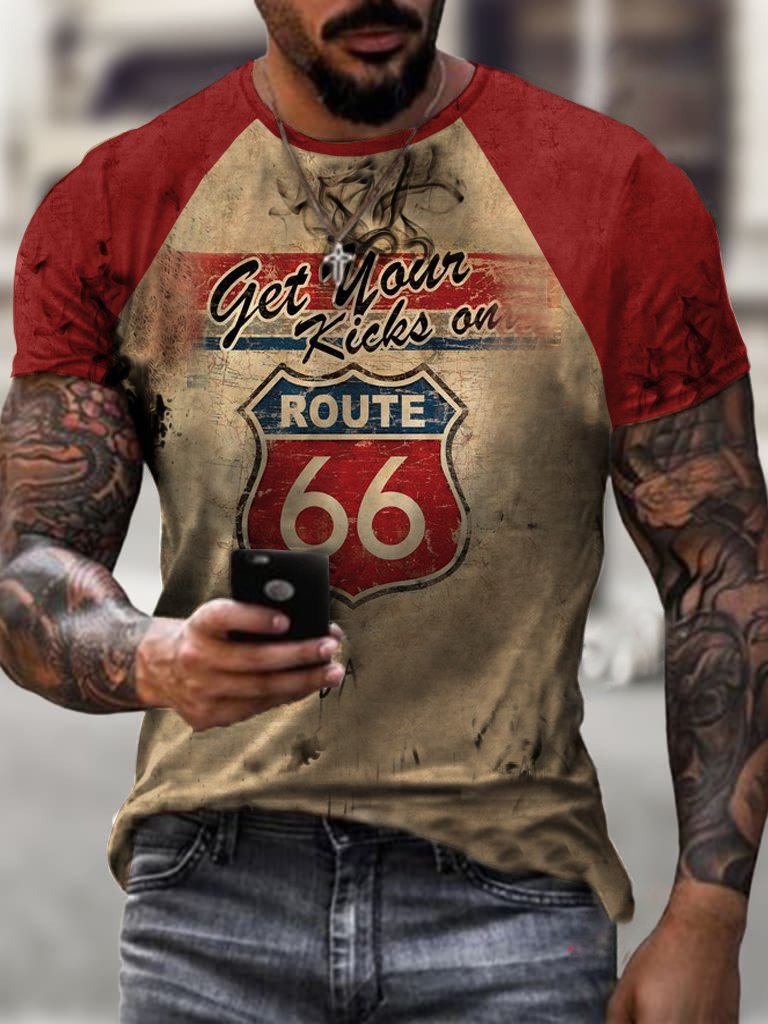 Men's Route 66 Casual Print Short Sleeve T-Shirt