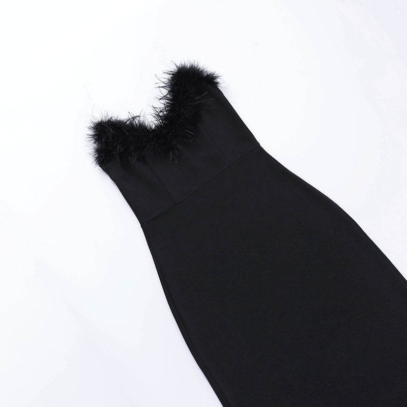 Elegant V-neck Furry Fish Tail Women's Dress