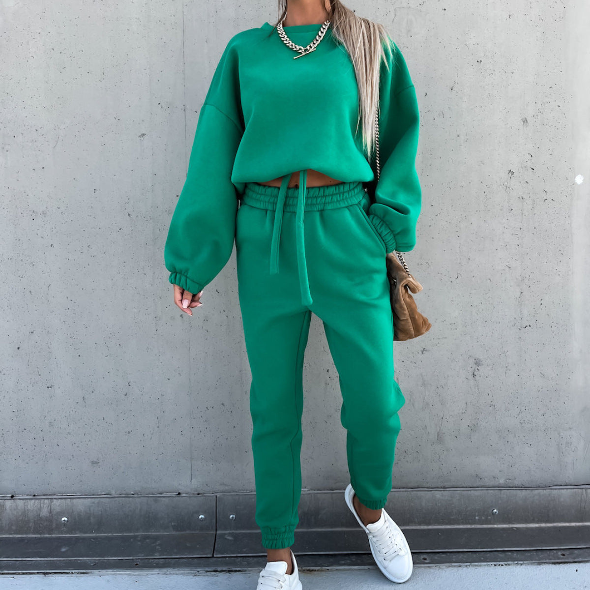 Autumn and winter fashion solid color sweater casual two-piece set