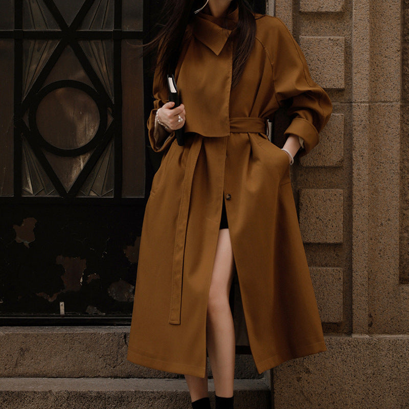 Seattle Trench Coat Lace-Up Straight Double Layer Trench Coat