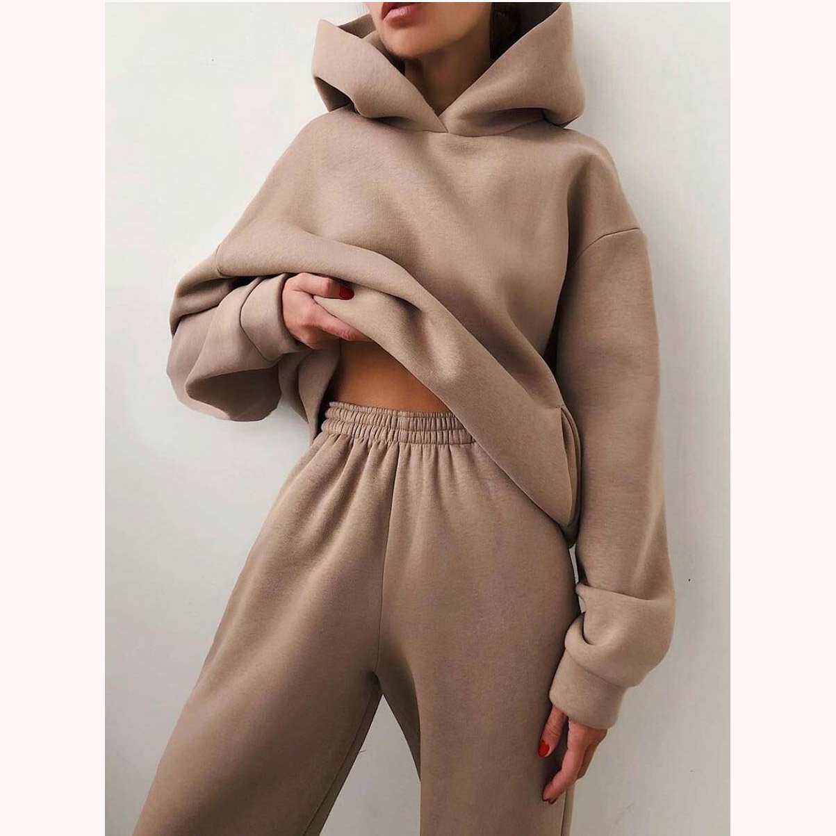 Fashion Casual Hooded Solid Color Two-piece Suit