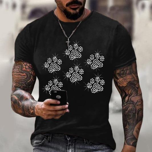 Men's T-shirt Tee Shiny Dog Paw Beads Crew Neck Cool Black 3D Print Outdoor Street Short Sleeve Print Clothing Apparel Basic Sports Designer Casual - DUVAL