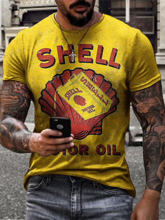Engine oil print casual T-shirt - DUVAL