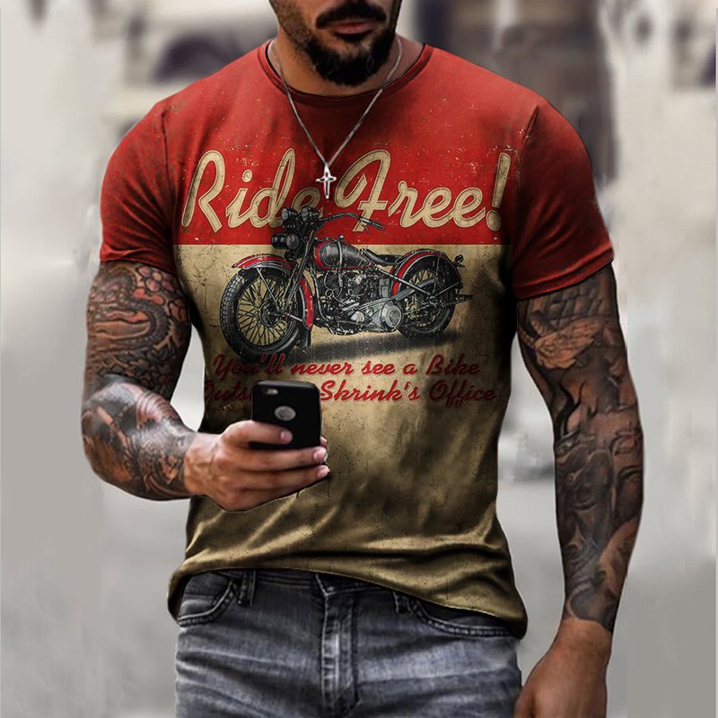 Fashion Motorcycle Print Casual T-shirt - DUVAL