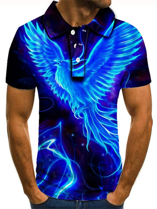 3d graphic print stand-up collar short-sleeved polo shirt - DUVAL