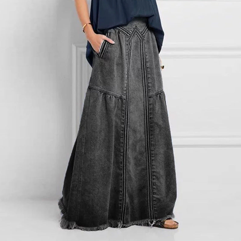 Casual Denim Elastic Waist Simple Skirt