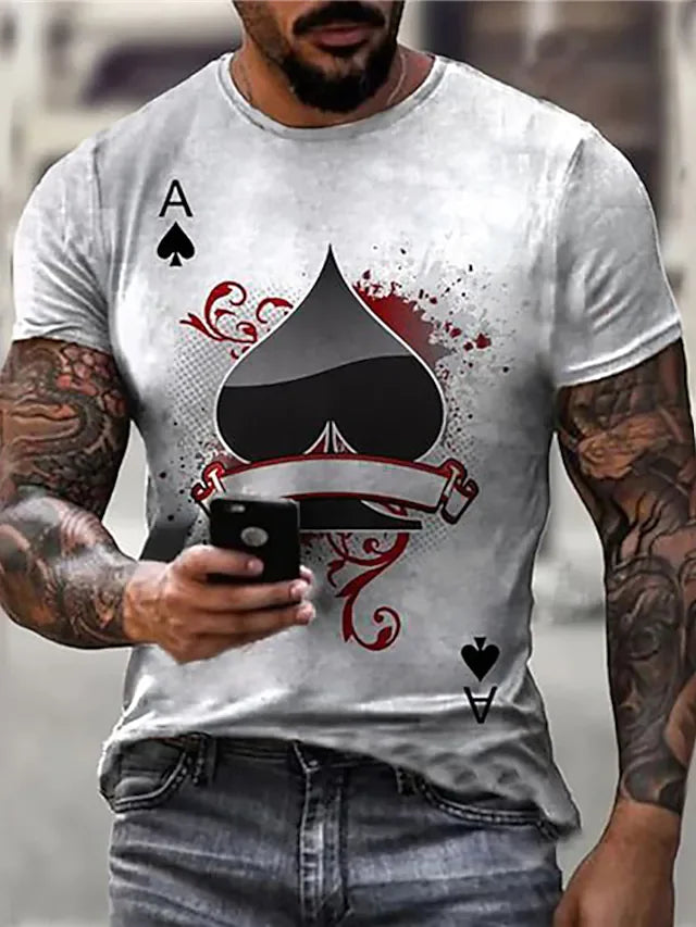 Men's  Tee T shirt Shirt 3D Print Graphic Prints Poker Crew Neck Daily Holiday Print Short Sleeve Tops Casual Designer Big and Tall Gray / Summer - DUVAL