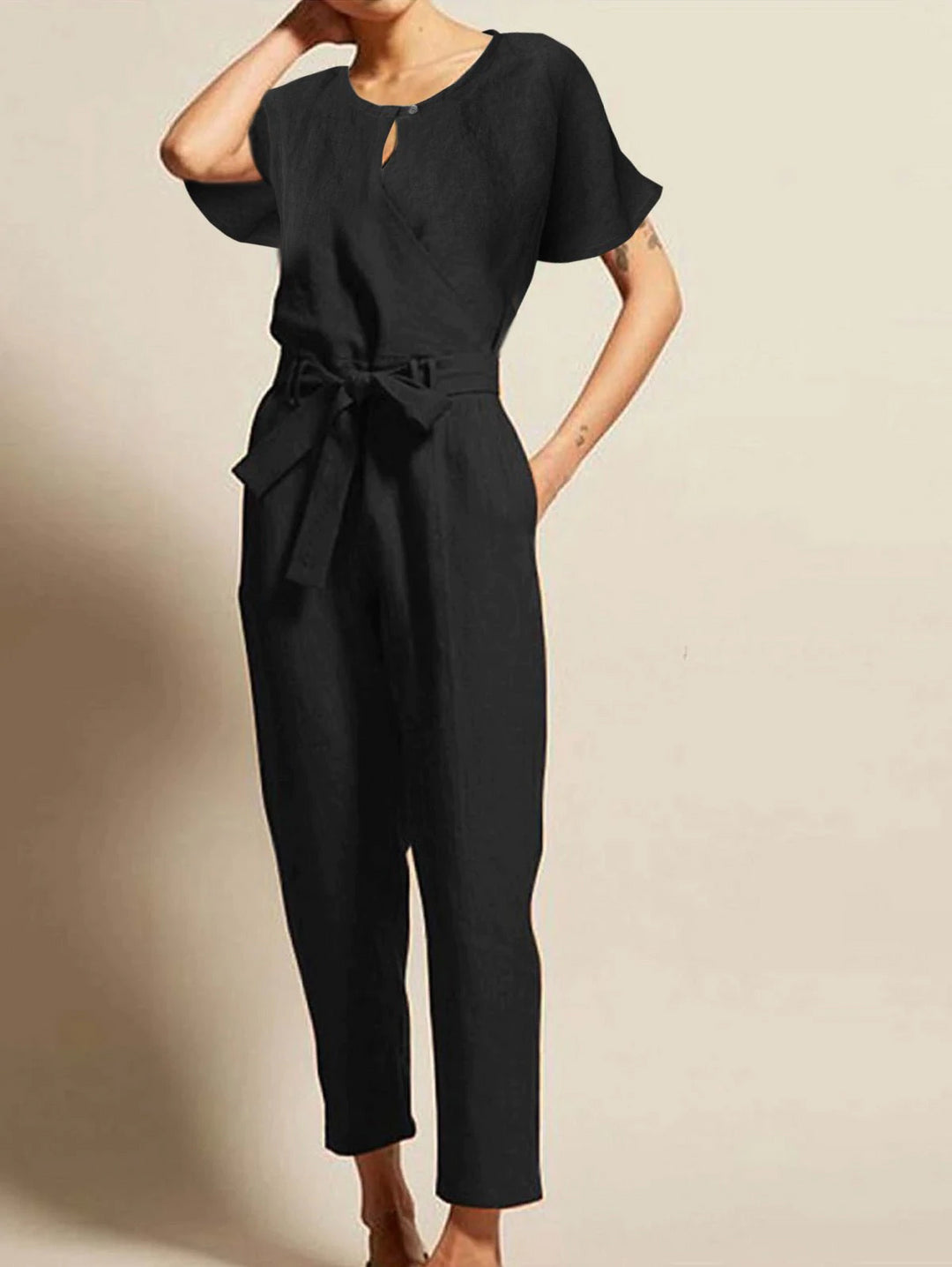 Short sleeves Belted Jumpsuit - DUVAL