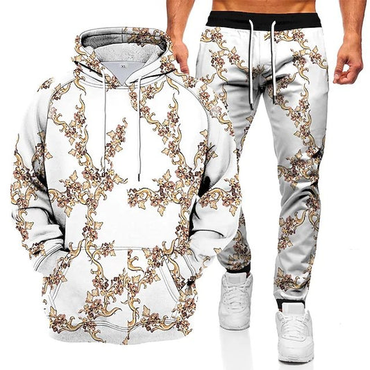 Men's Tracksuit Hoodies Set Hooded Graphic Flower 2 Piece - DUVAL