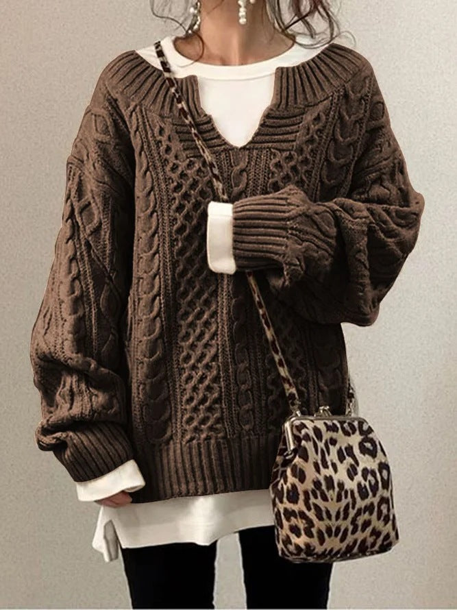 Knitted Hemp Pattern Casual Knitted Sweater