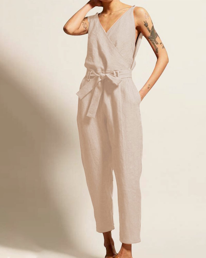 V-neck Sleeveless Jumpsuit - DUVAL