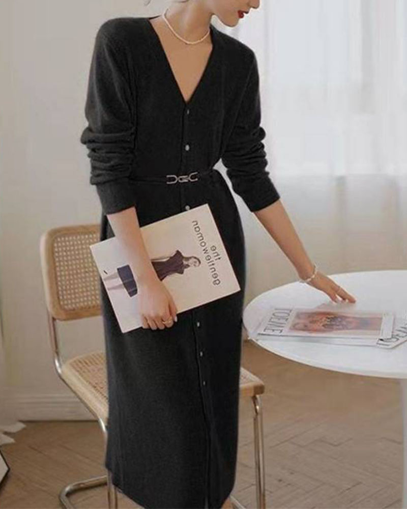 French retro high-quality waist knitted dress
