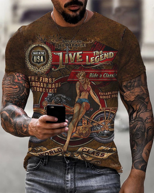 Men's Motorcycle Casual Print Short Sleeve T-Shirt - DUVAL