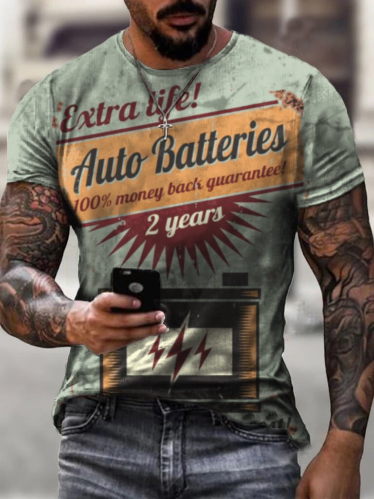 Auto Vintage Print Biker Men's T-Shirt - DUVAL