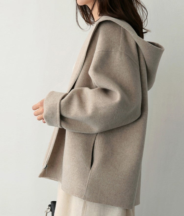 Simple loose woolen coat