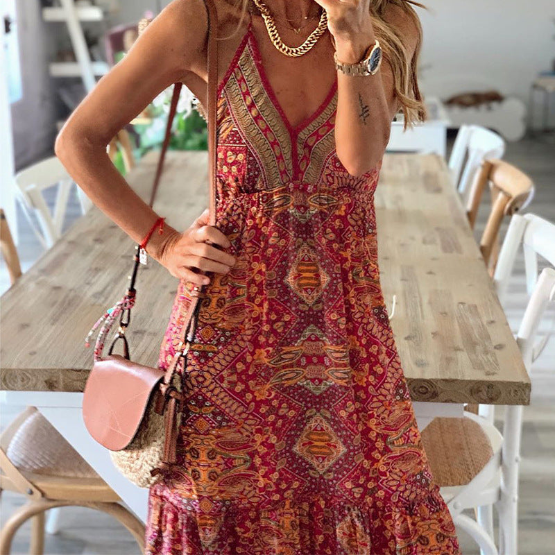 Sexy Sling Holiday Print Dress