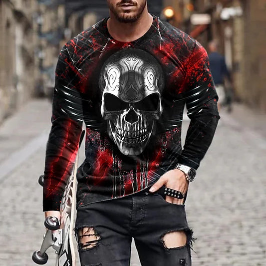Men's  T shirt Tee Skull Graphic Prints Crew Neck Black Long Sleeve 3D Print Outdoor Street Print Tops Basic Vintage Sports Designer - DUVAL