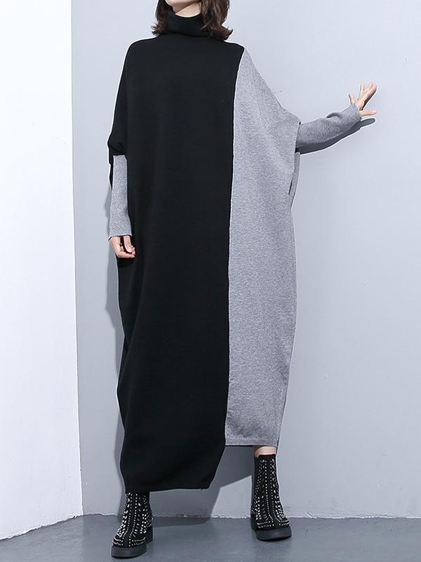 Robe pull asymétrique à col montant et manches chauve-souris fendues