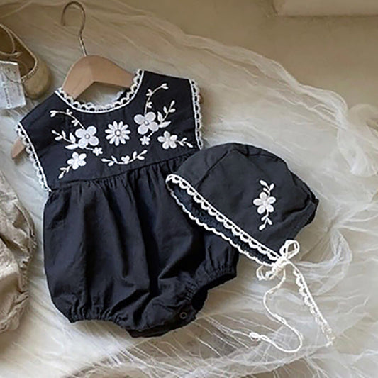 Cotton linen embroidered breathable triangle romper