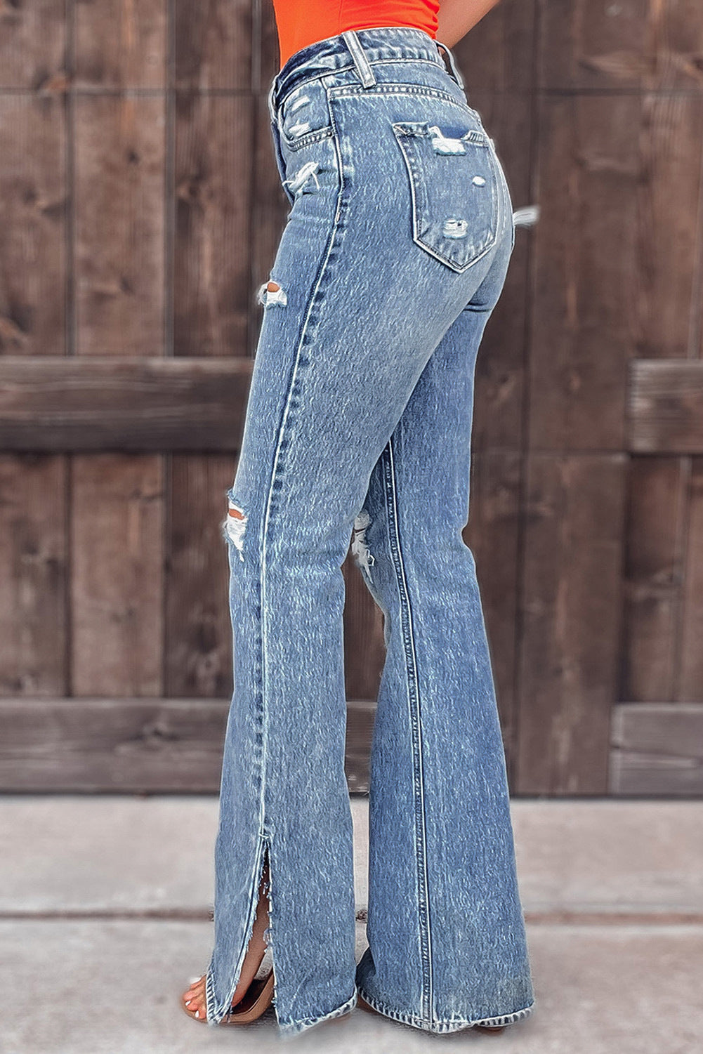 Women's washed ripped flared jeans
