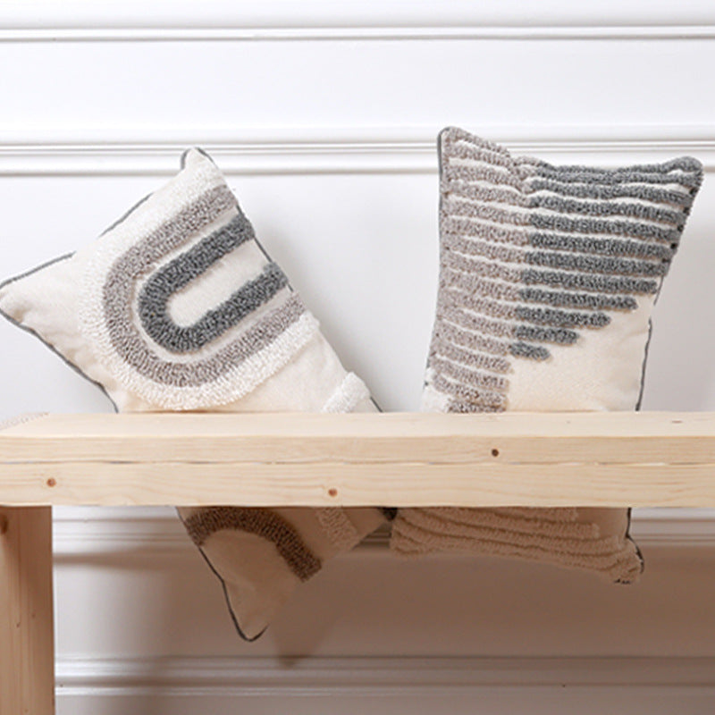 Tufted simple geometric cotton and linen sofa cushions