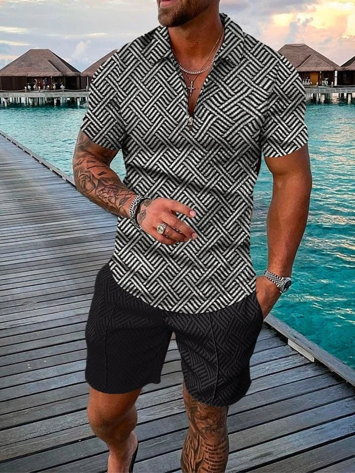 Men's Casual Zebra Printed Polo Suit - DUVAL