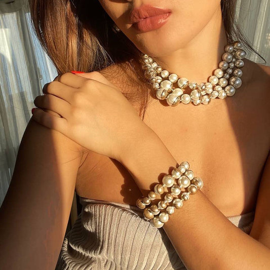 Vintage Glass Pearl Multilayer Short Necklace Chain