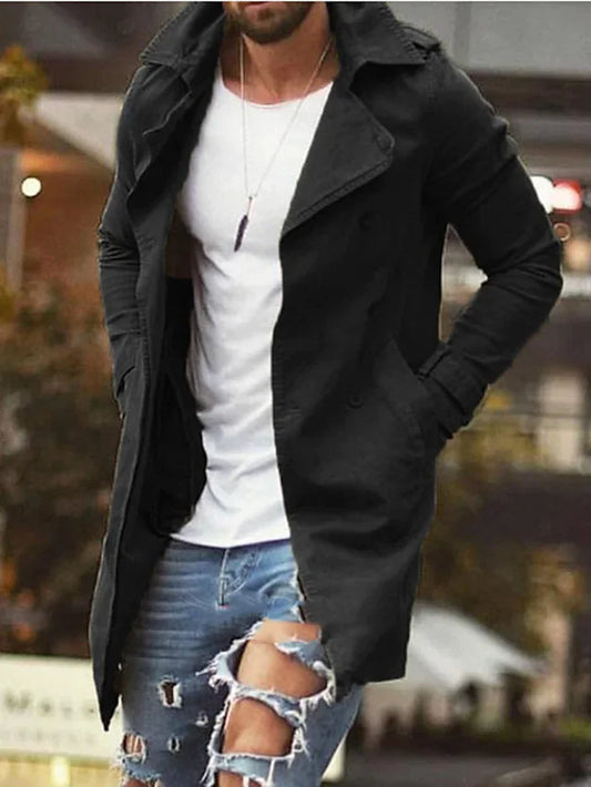 Men's Jacket Casual Outdoor Daliy Fall Winter Long Coat Regular Fit Thermal Warm Breathable Streetwear Sporty Casual Jacket Long Sleeve Solid Color Pocket Black Khaki