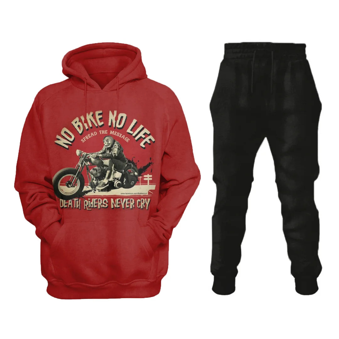 No Bike No Life Mens Retro Motorcycle Riding Sweatshirt Set - DUVAL