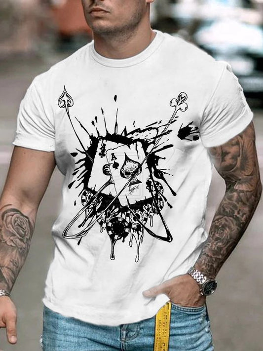 Men's Casual Fashion Short Sleeve T-Shirt in Khaki Poker Print - DUVAL